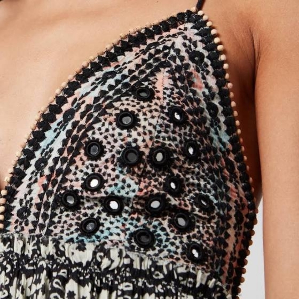 Free People Good Vibes Embroidered Cotton Long Maxi DRESS One Size - Picture 6 of 14